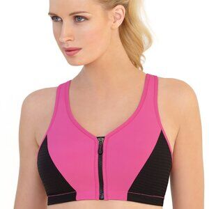 Glamorise SPORT Bra 32G (HIGH-IMPACT) Wicks! (RACERBACK) T-Back Zip-Up PINK New